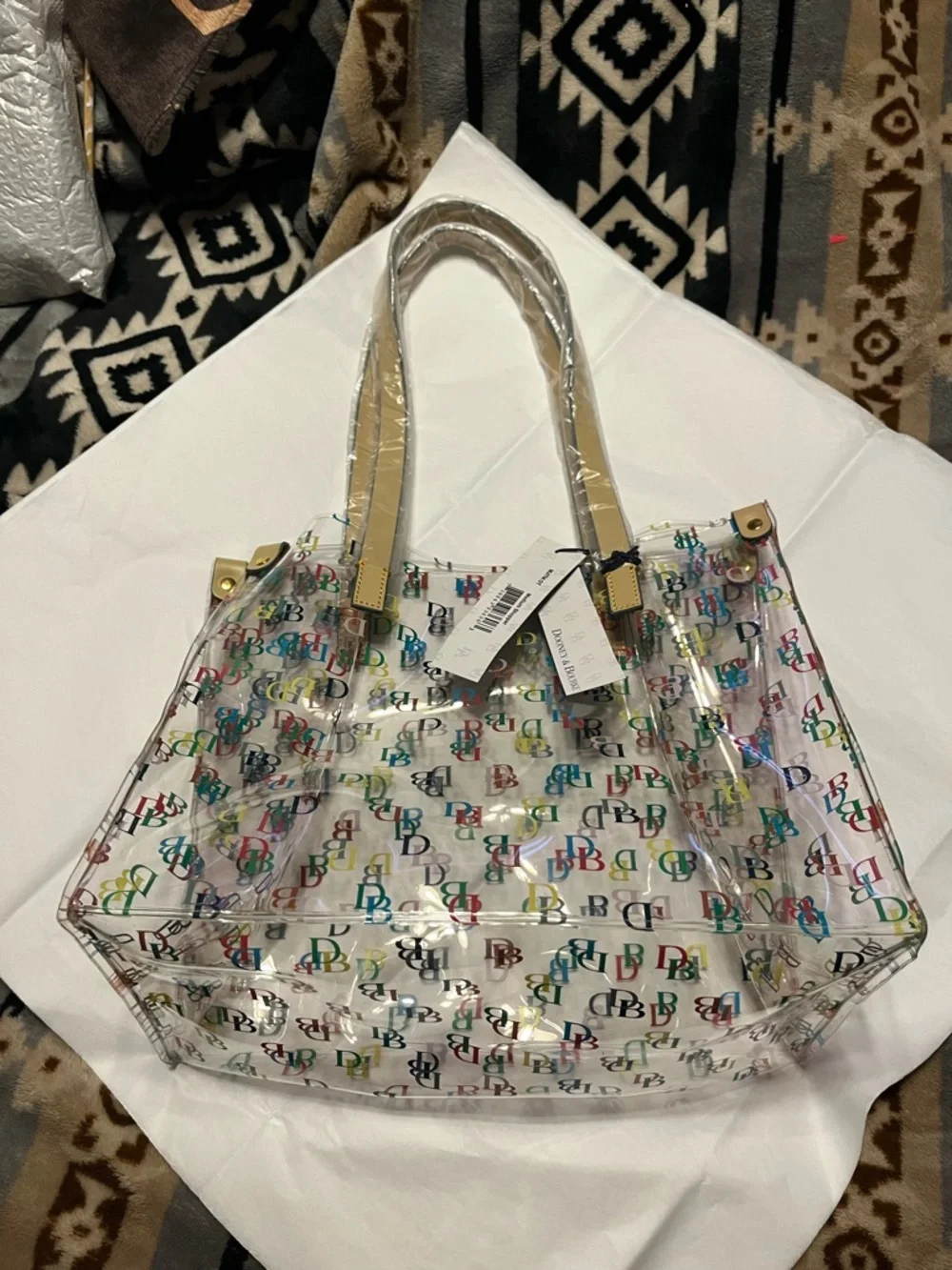 Dooney & Bourke NWT Clear Tote with Multicolor DB Logo and Cream Handles - Picture 10 of 10